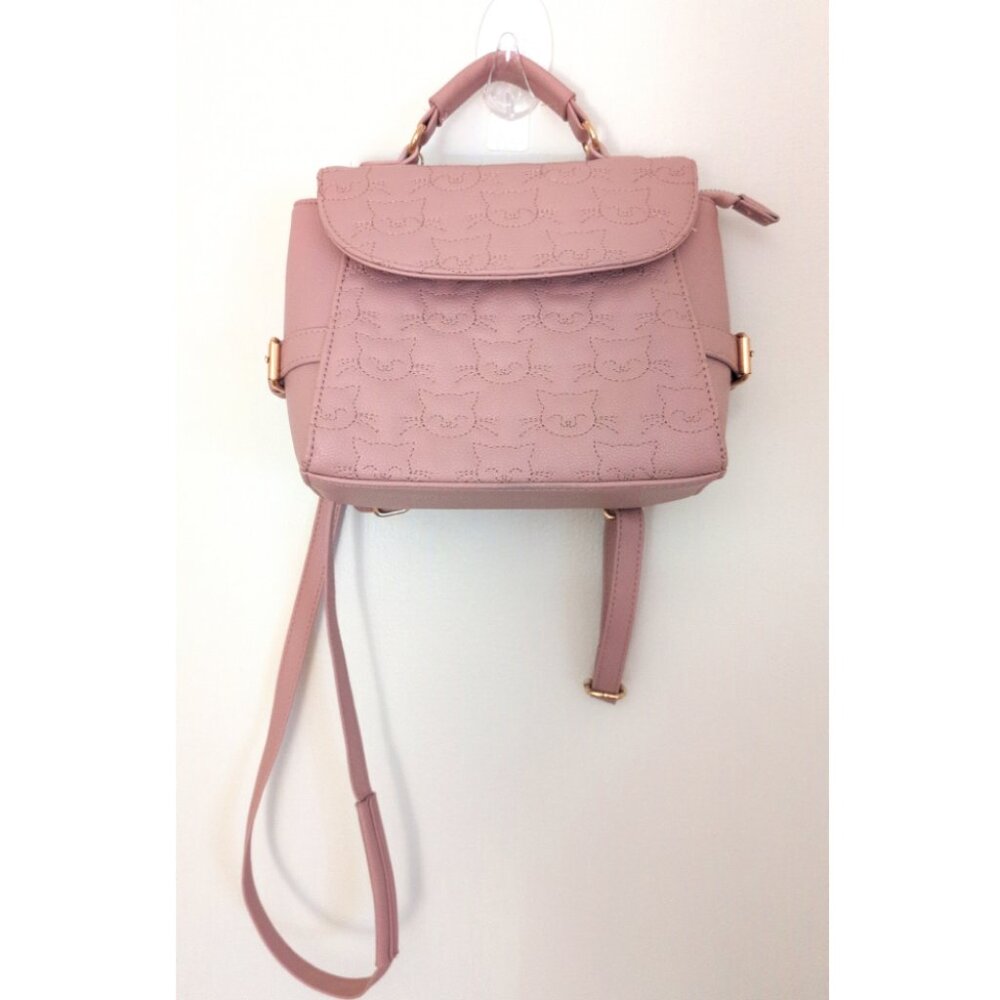 Pink Backpack Pleather Purse Cat Fuzzy Keychain Kawaii Satchel Coquette